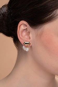 Gold Plated Pearl & Mirror Stud Earrings