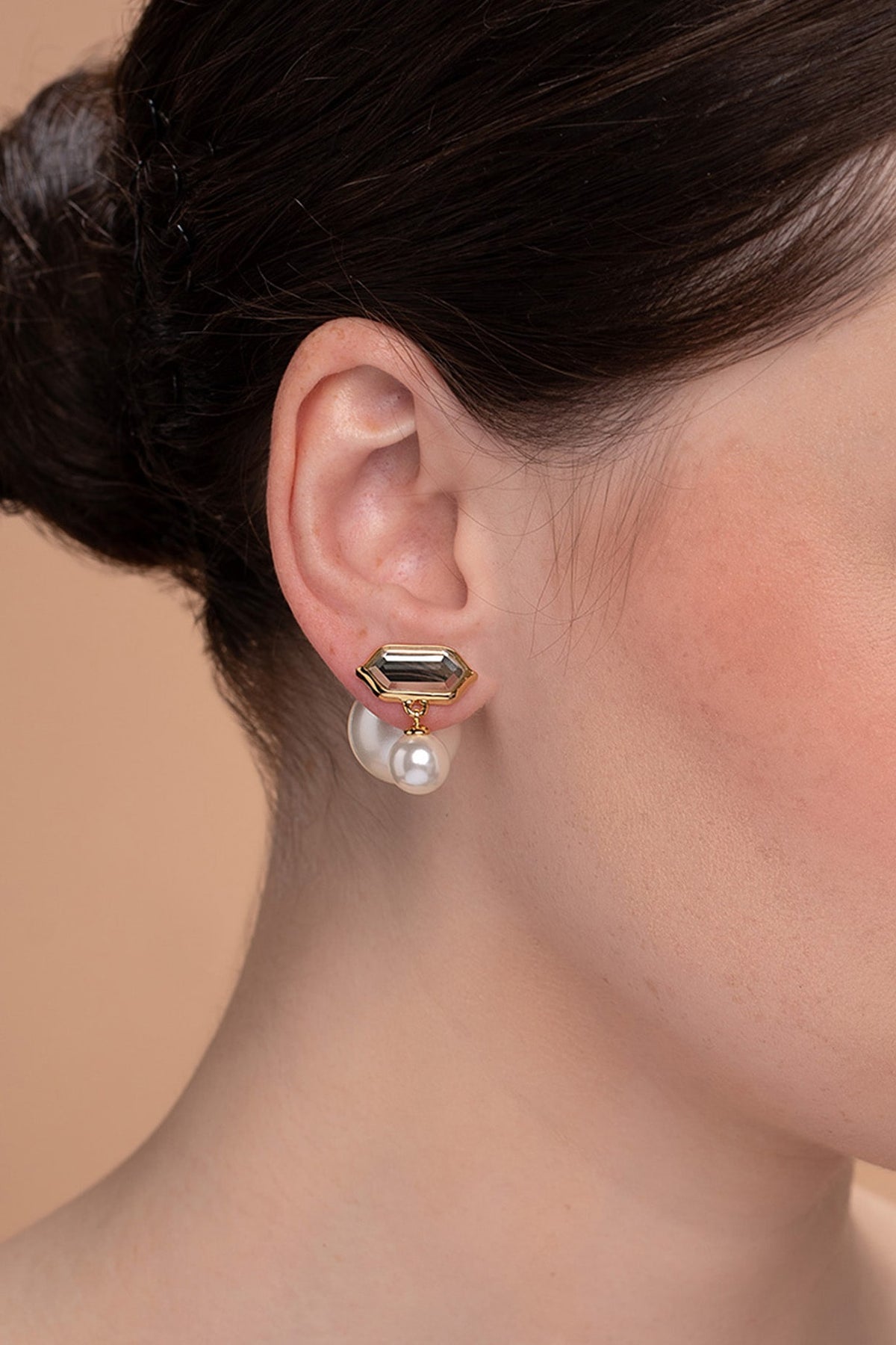 Gold Plated Pearl & Mirror Stud Earrings