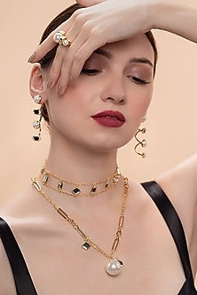 Gold Plated Shell Pearl Dangler Earrings