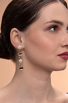 Gold Plated Shell Pearl Dangler Earrings