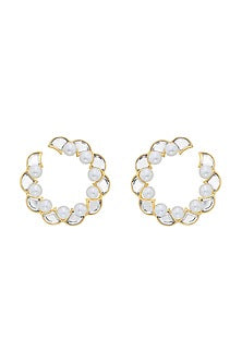 Gold Plated Pearl & Mirror Hoop Earrings