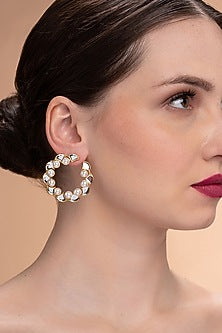 Gold Plated Pearl & Mirror Hoop Earrings