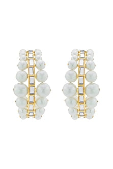 Gold Plated Mirror & Pearls Hoop Earrings