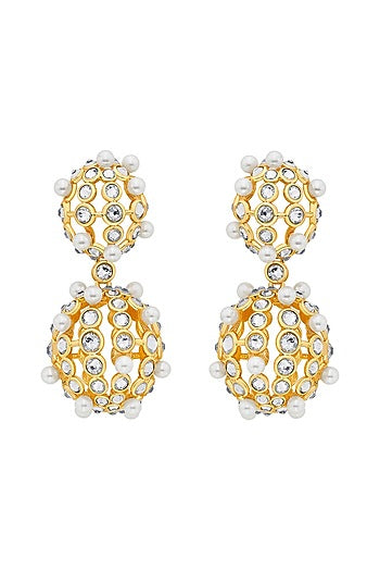 Gold Plated Shell Pearl & CZ Dangler Earrings