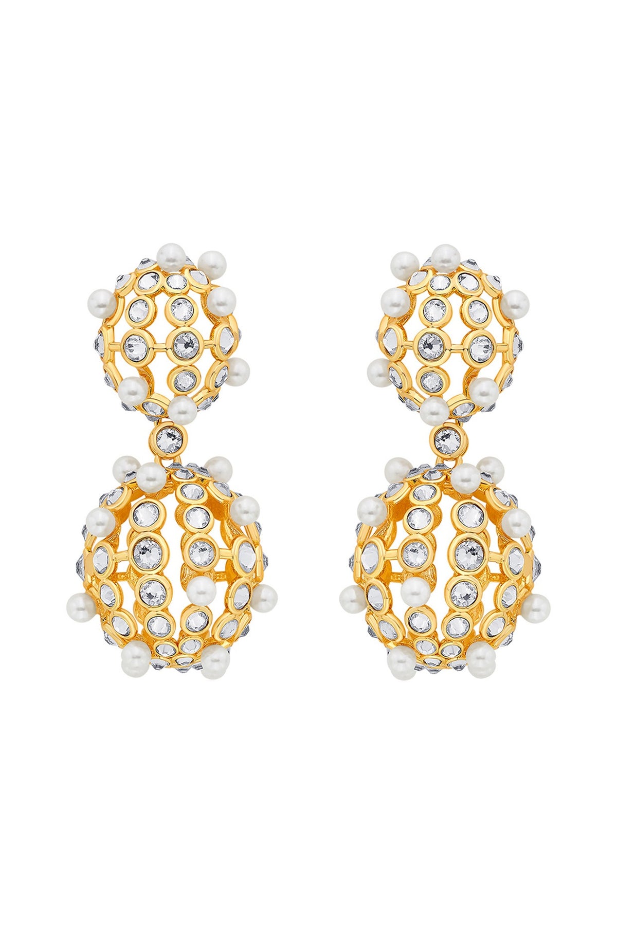 Gold Plated Shell Pearl & CZ Dangler Earrings