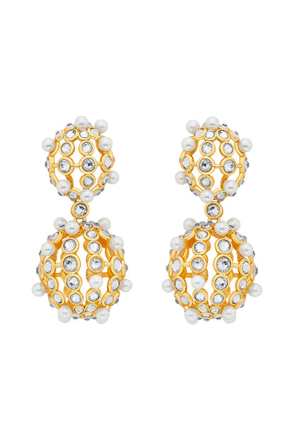 Gold Plated Shell Pearl & CZ Dangler Earrings