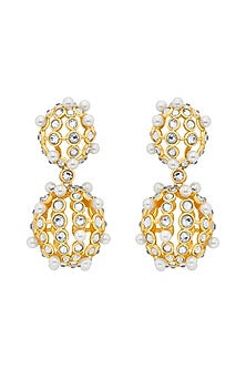 Gold Plated Shell Pearl & CZ Dangler Earrings