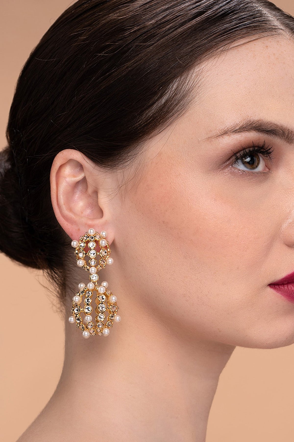 Gold Plated Shell Pearl & CZ Dangler Earrings