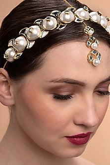 Gold Plated Shell Pearls Maang Tikka