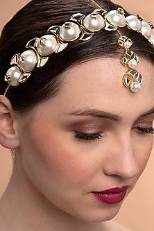 Gold Plated Mirror & Pearl Choker Necklace