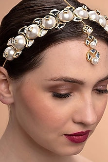 Gold Plated Mirror & Pearl Choker Necklace