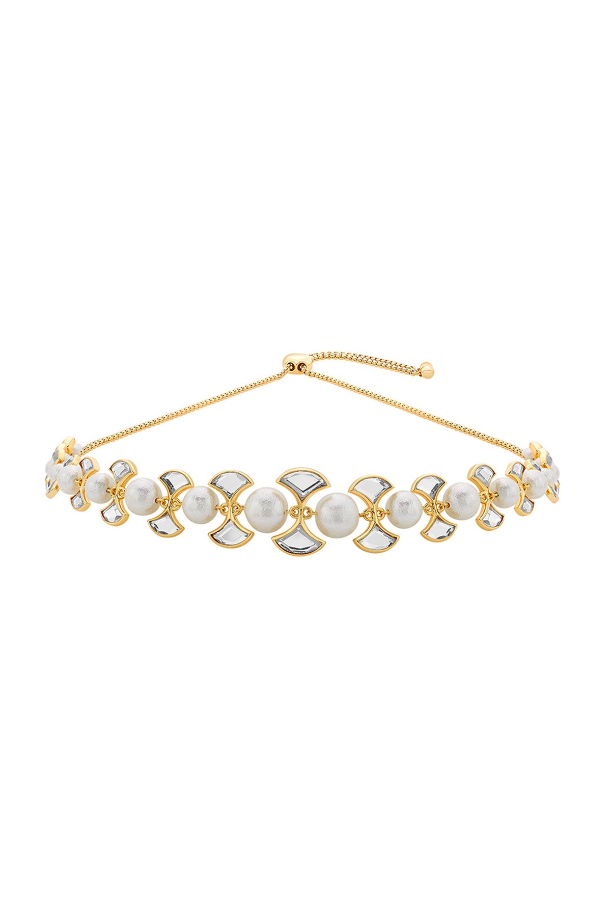Gold Plated Mirror & Pearl Choker Necklace