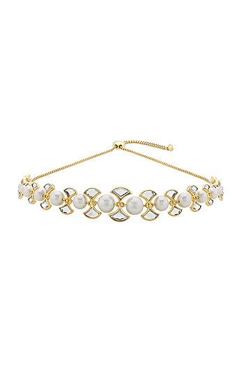 Gold Plated Mirror & Pearl Choker Necklace