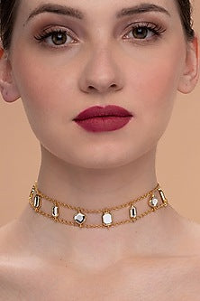 Gold Plated Mirrors & CZ Choker Necklace
