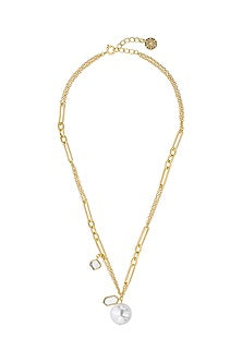 Gold Plated Mirrors & Pearls Necklace