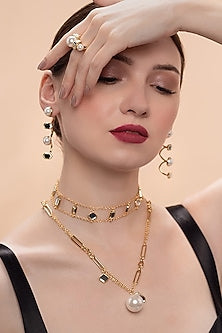Gold Plated Mirrors & Pearls Necklace