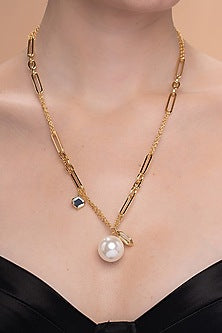Gold Plated Mirrors & Pearls Necklace