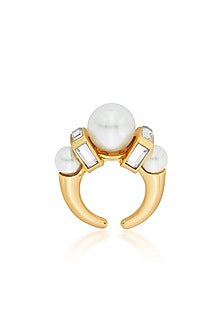 Gold Plated Mirrors & Pearls Ring