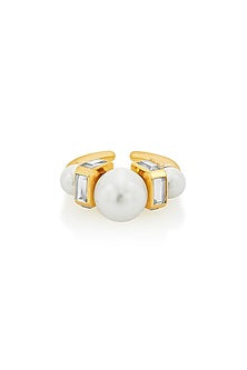Gold Plated Mirrors & Pearls Ring