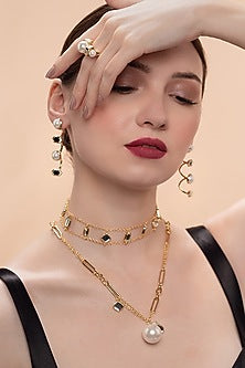 Gold Plated Mirrors & Pearls Ring