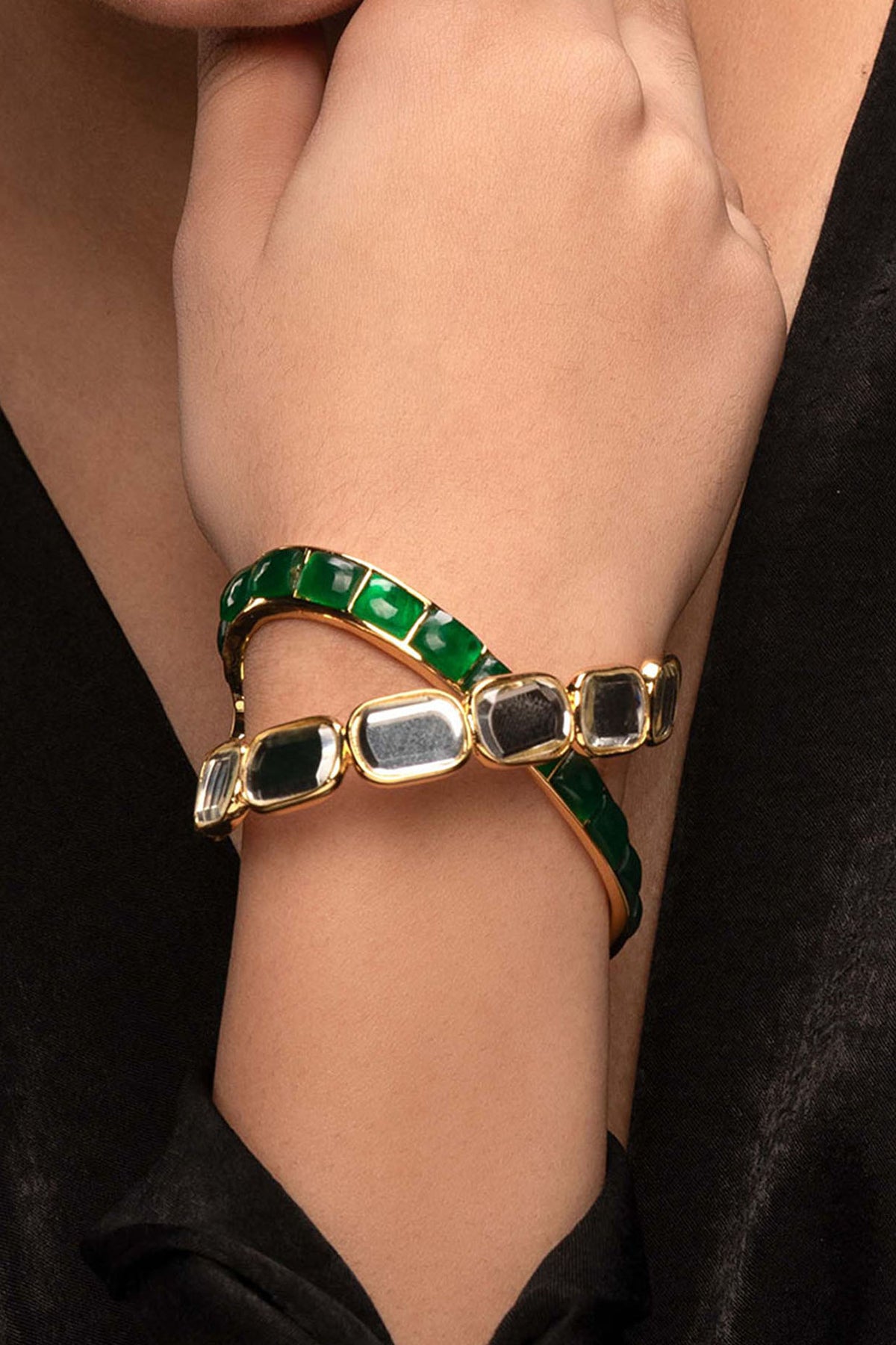 Gold Plated Hydro Emerald & Mirror Cuff