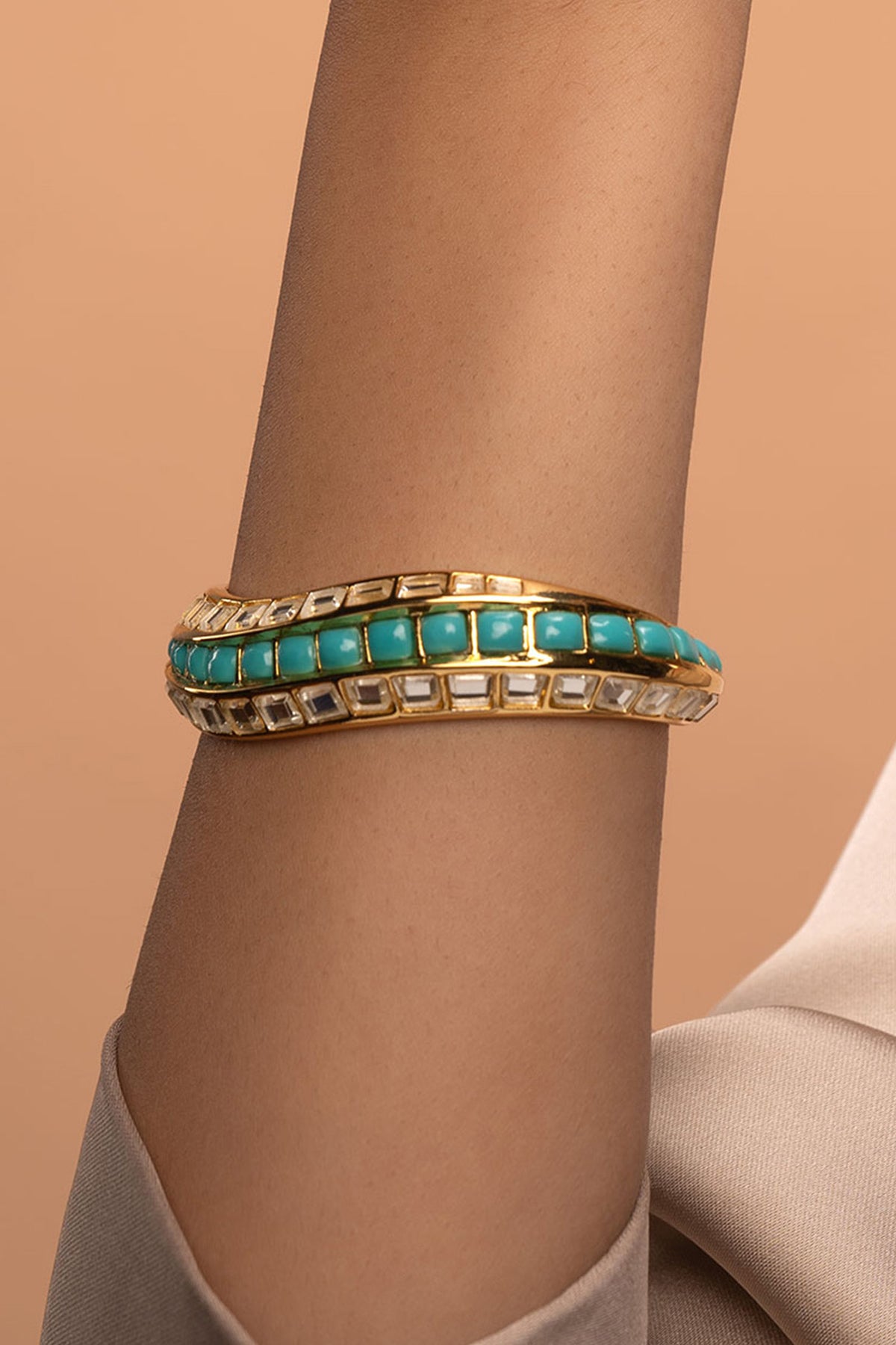 Gold Plated Hydro Emerald & Mirror Chunky Cuff