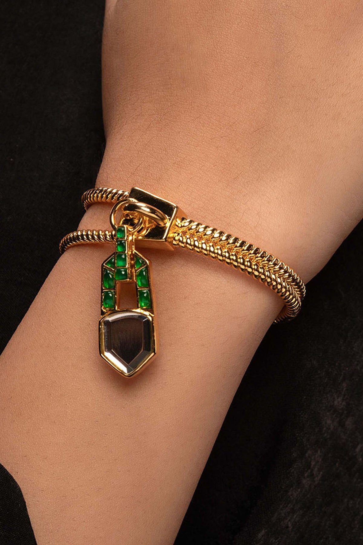 Gold Plated Hydro Emerald & Mirror Zip Cuff