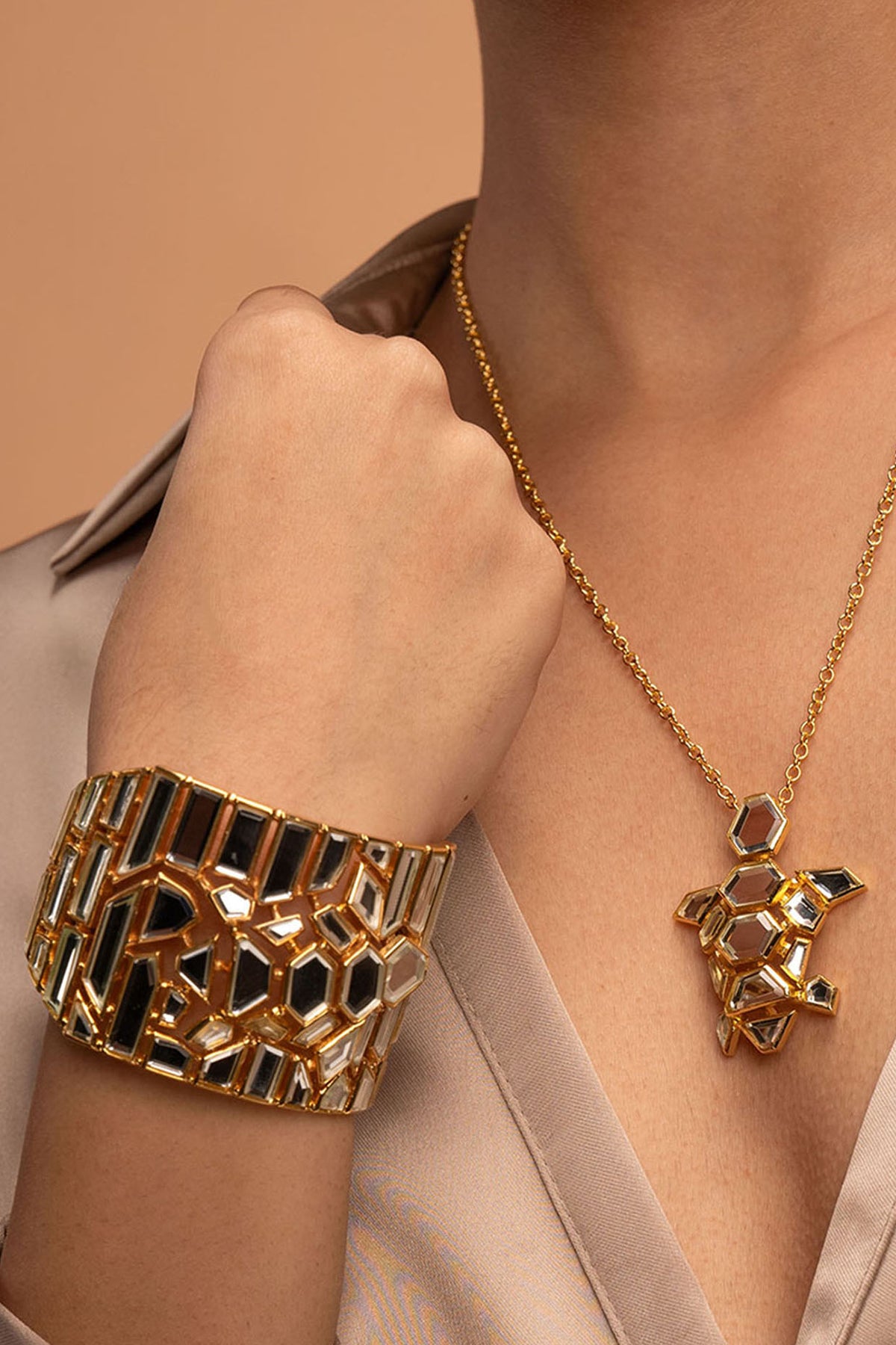 Gold Plated Mirror Turtle Cuff