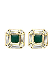 Gold Plated Hydro Emerald & Mirror Stud Earrings