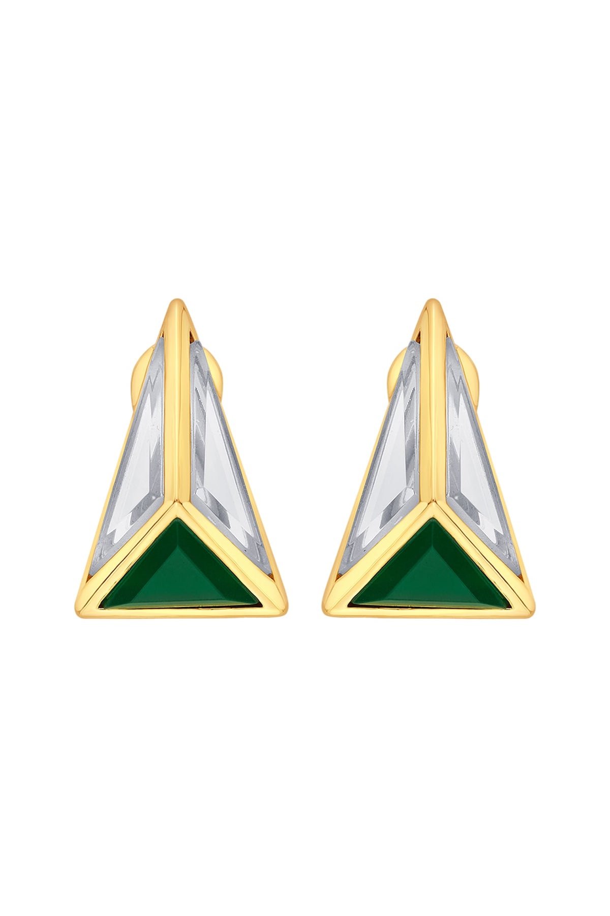 Gold Plated Hydro Emerald & Mirror Pyramid Stud Earrings