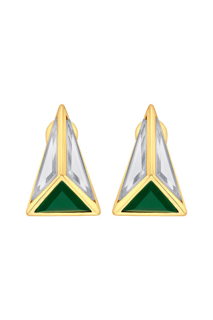 Gold Plated Hydro Emerald & Mirror Pyramid Stud Earrings