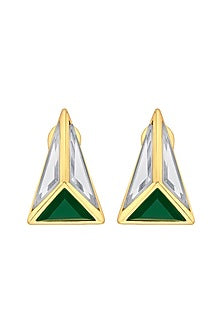 Gold Plated Hydro Emerald & Mirror Pyramid Stud Earrings