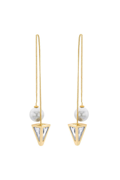 Gold Plated Mirror & Pearl Threader Dangler Earrings