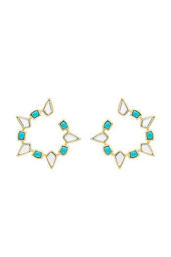 Gold Plated Mirror & Turquoise Stone Stud Earrings