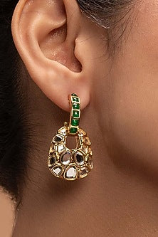 Gold Plated Hydro Emerald & Mirror Stud Earrings