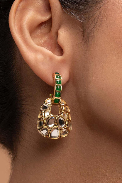 Gold Plated Hydro Emerald & Mirror Stud Earrings