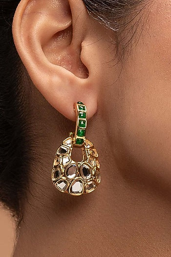 Gold Plated Hydro Emerald & Mirror Stud Earrings