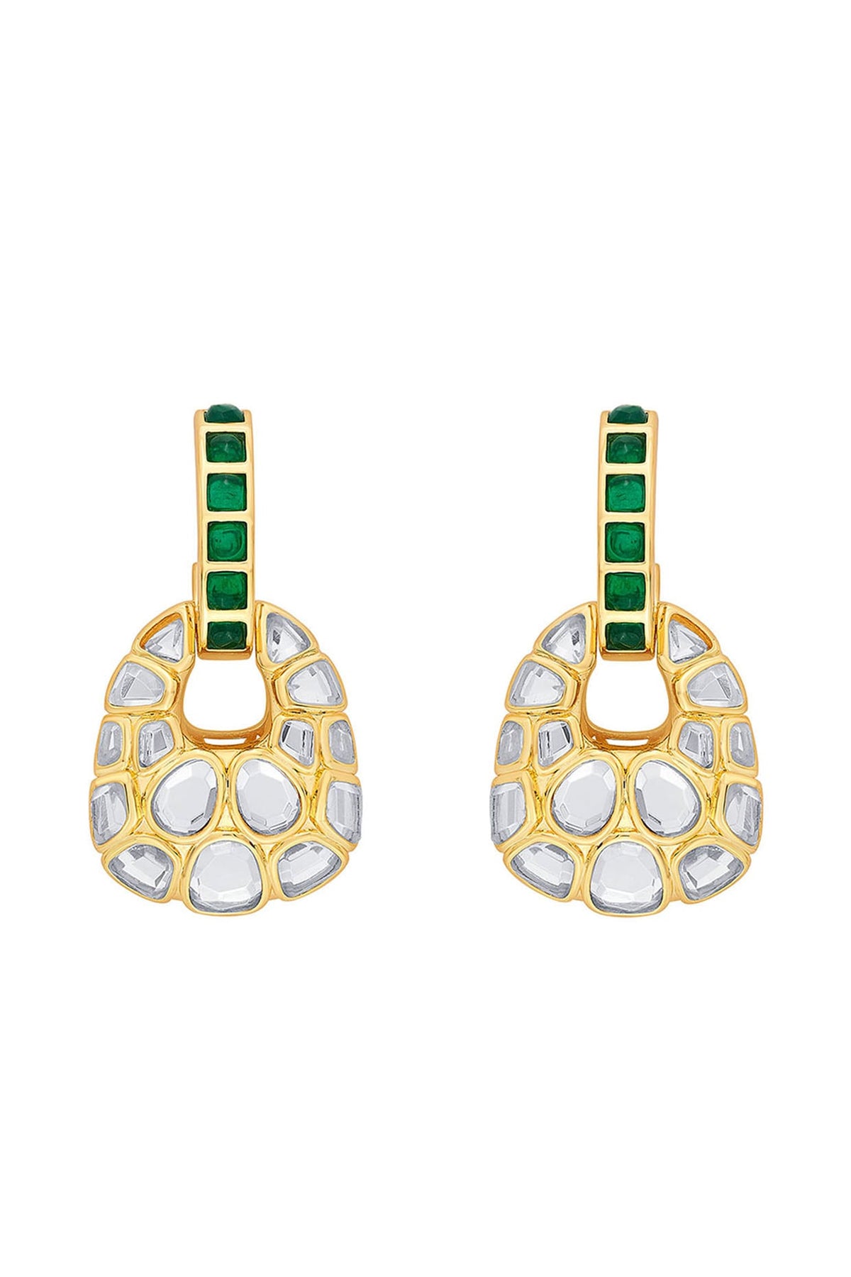 Gold Plated Hydro Emerald & Mirror Stud Earrings