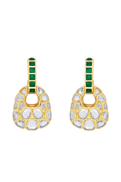 Gold Plated Hydro Emerald & Mirror Stud Earrings