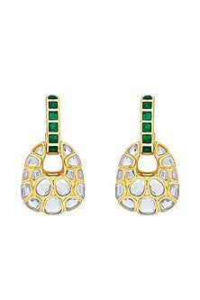 Gold Plated Hydro Emerald & Mirror Stud Earrings