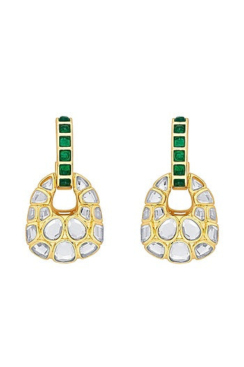 Gold Plated Hydro Emerald & Mirror Stud Earrings