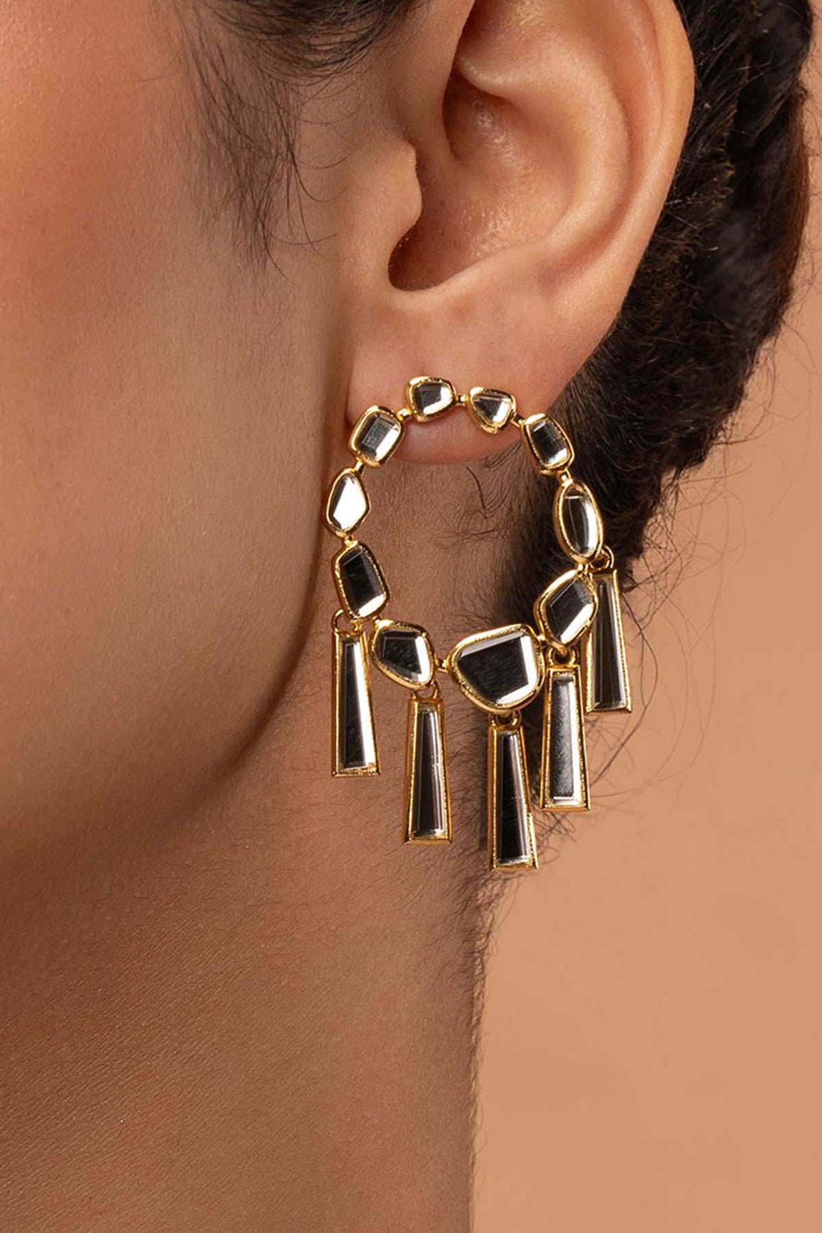 Gold Plated Mirror Dangler Earrings