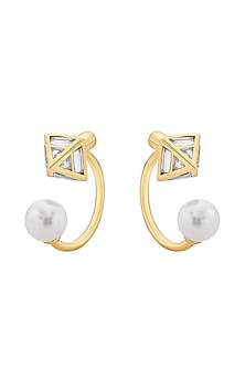 Gold Plated Pearl & Mirror Stud Earrings