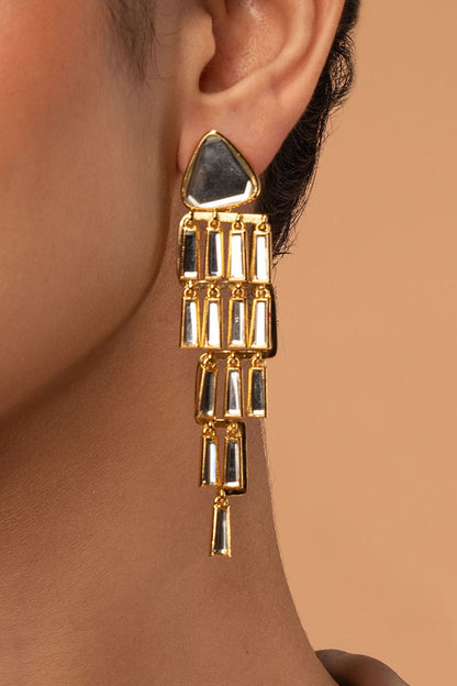 Gold Plated Mirror Waterfall Dangler Earrings