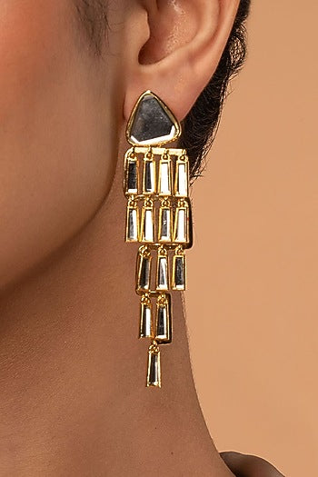 Gold Plated Mirror Waterfall Dangler Earrings