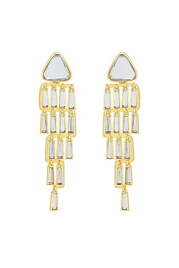 Gold Plated Mirror Waterfall Dangler Earrings
