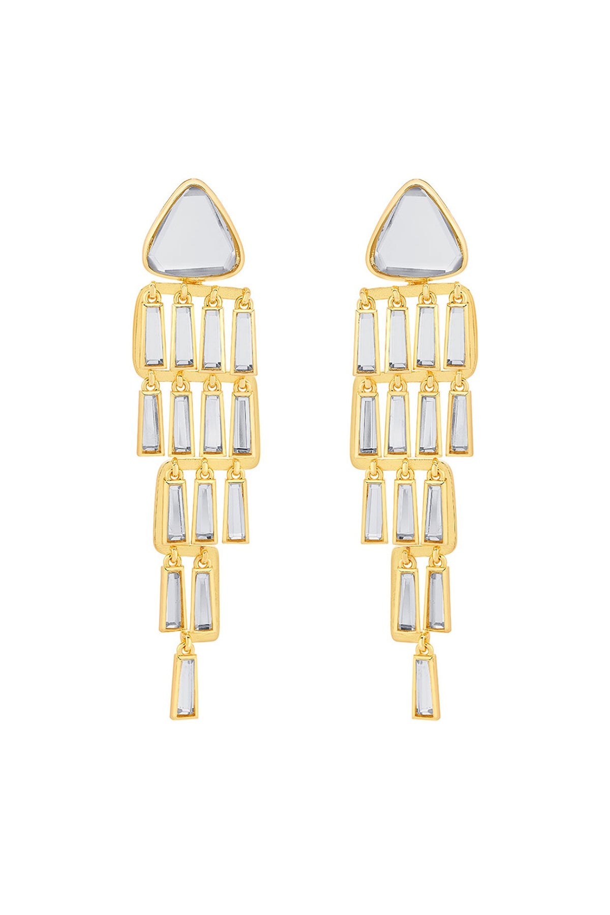 Gold Plated Mirror Waterfall Dangler Earrings