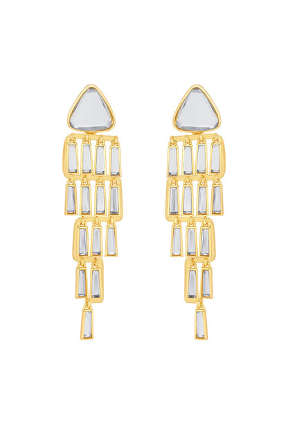 Gold Plated Mirror Waterfall Dangler Earrings
