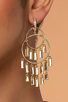 Gold Plated Mirror & CZ Chandelier Dangler Earrings