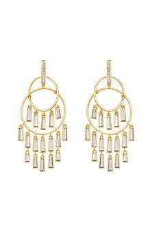 Gold Plated Mirror & CZ Chandelier Dangler Earrings